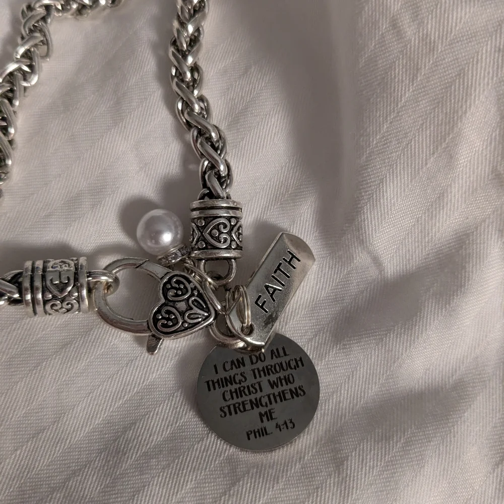 Faith-Inspired Silver Bracelet with Charms